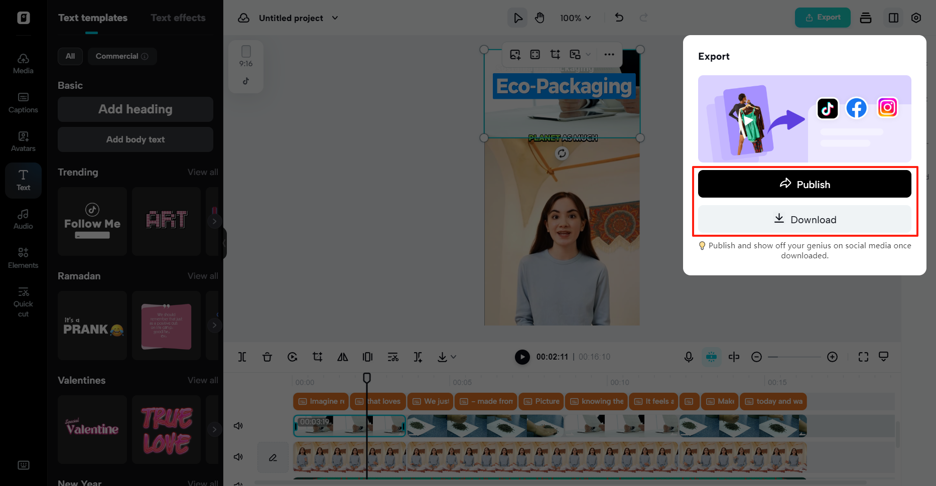 Export and publish video