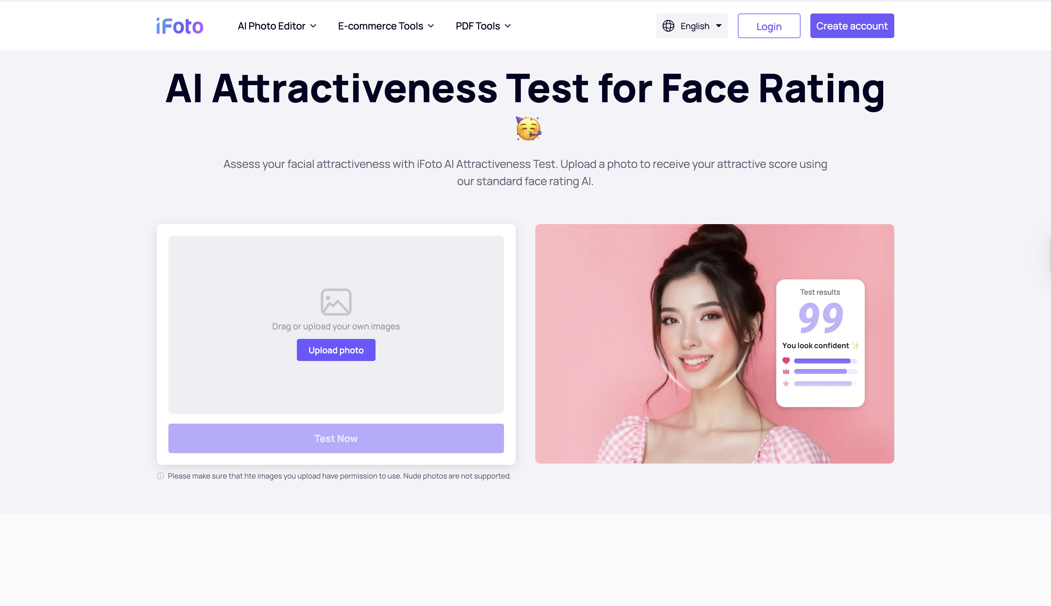 iFoto AI Attractiveness Test interface