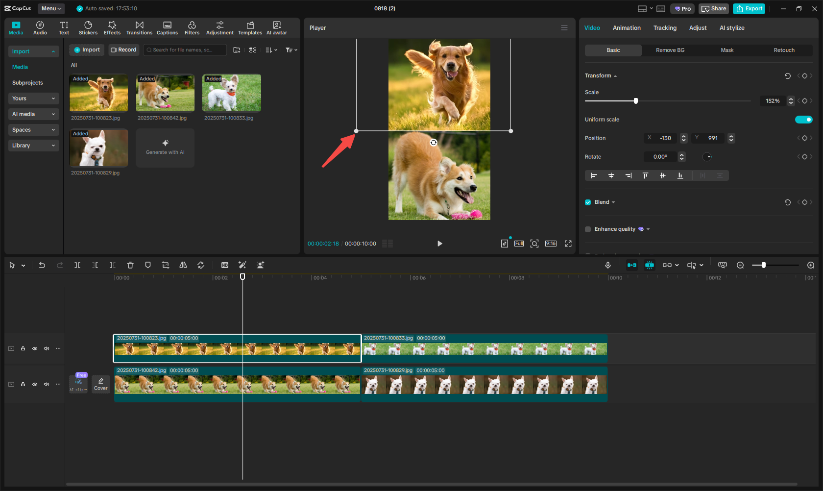 Adjust the image size in the video layer