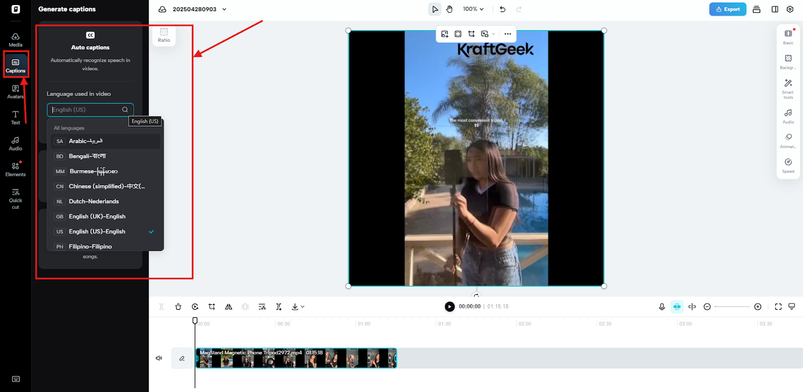 Screenshot is showing different language options.