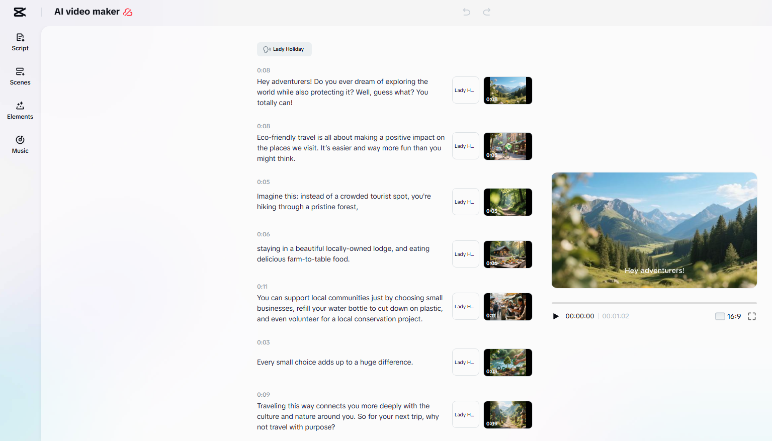 Fitur pratinjau dan penyesuaian skrip di AI Video Maker