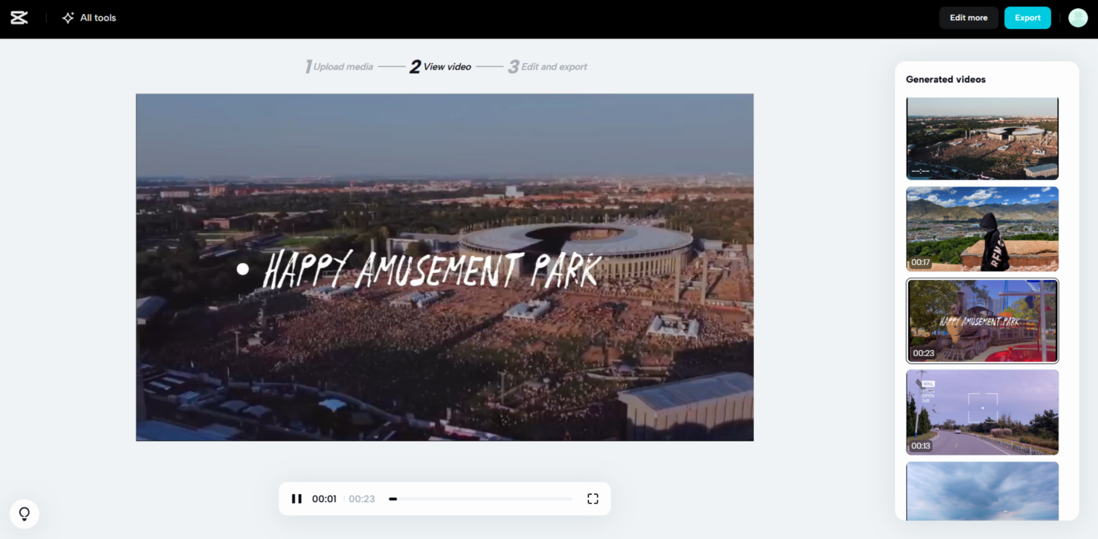 Die Benutzeroberfläche von CapCut Web - das beste Tool zur Erstellung von Lollapalooza Berlin Festivalvideos
