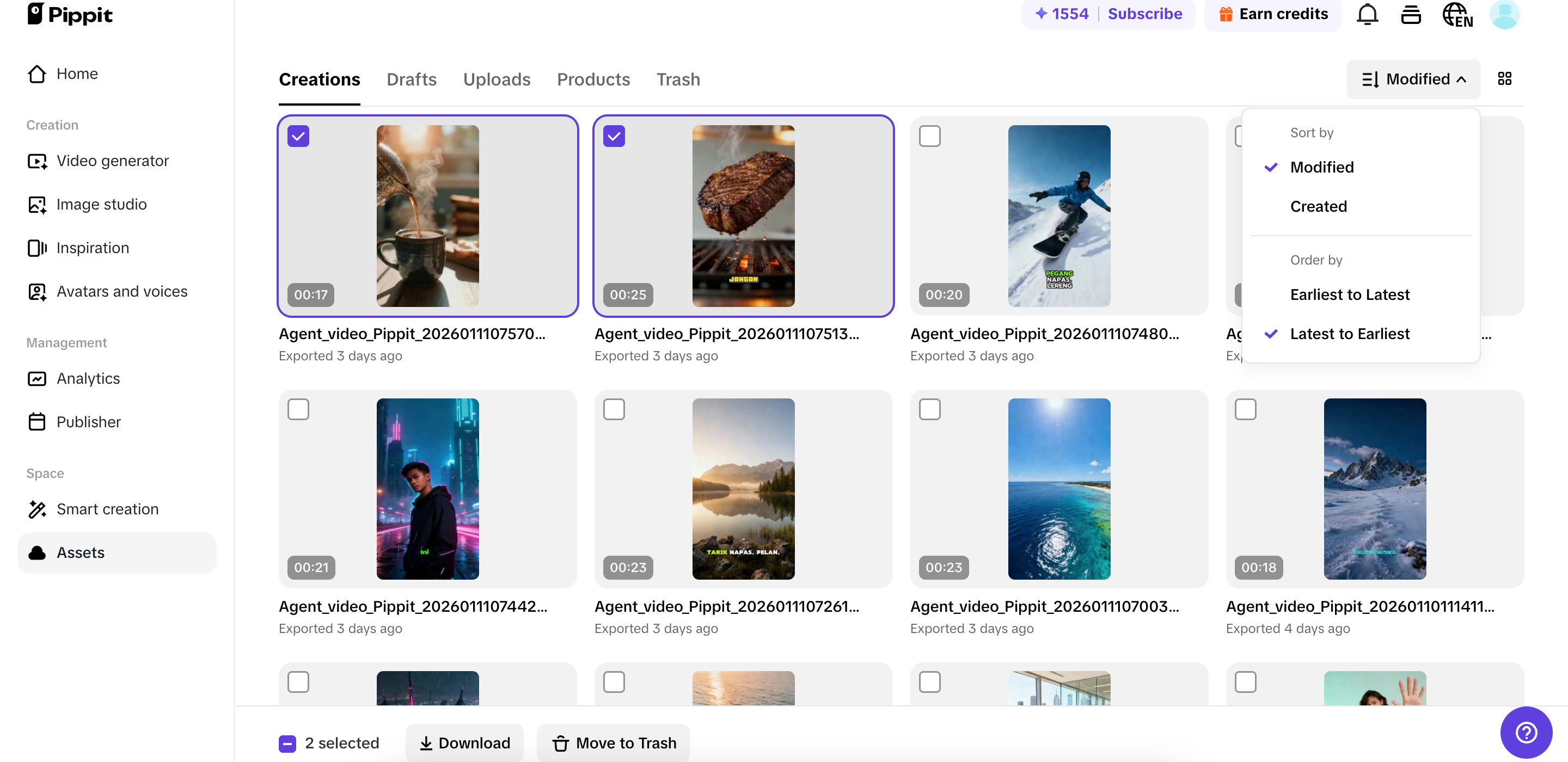 View your generated videos