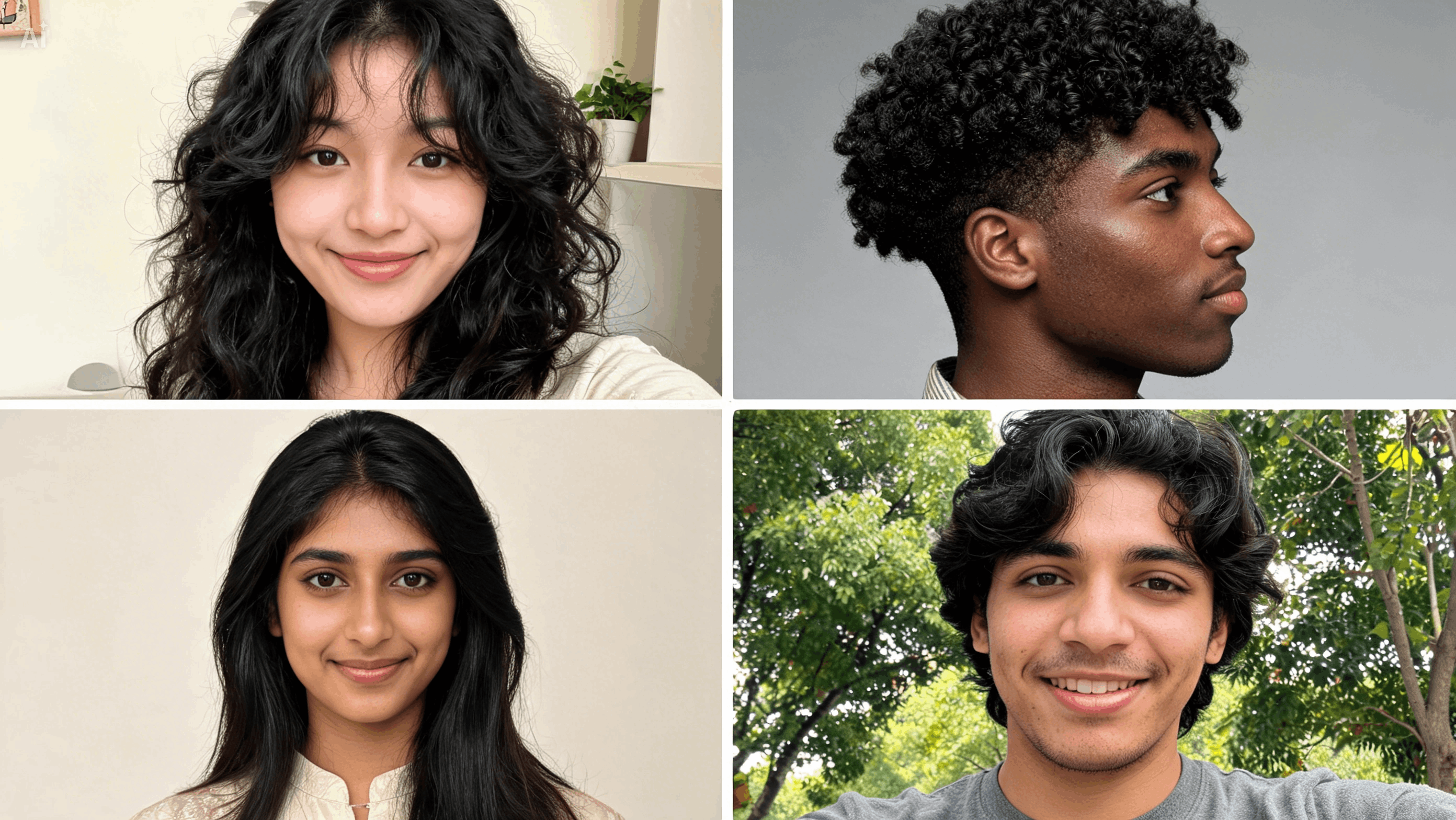 Test black hair on different portraits