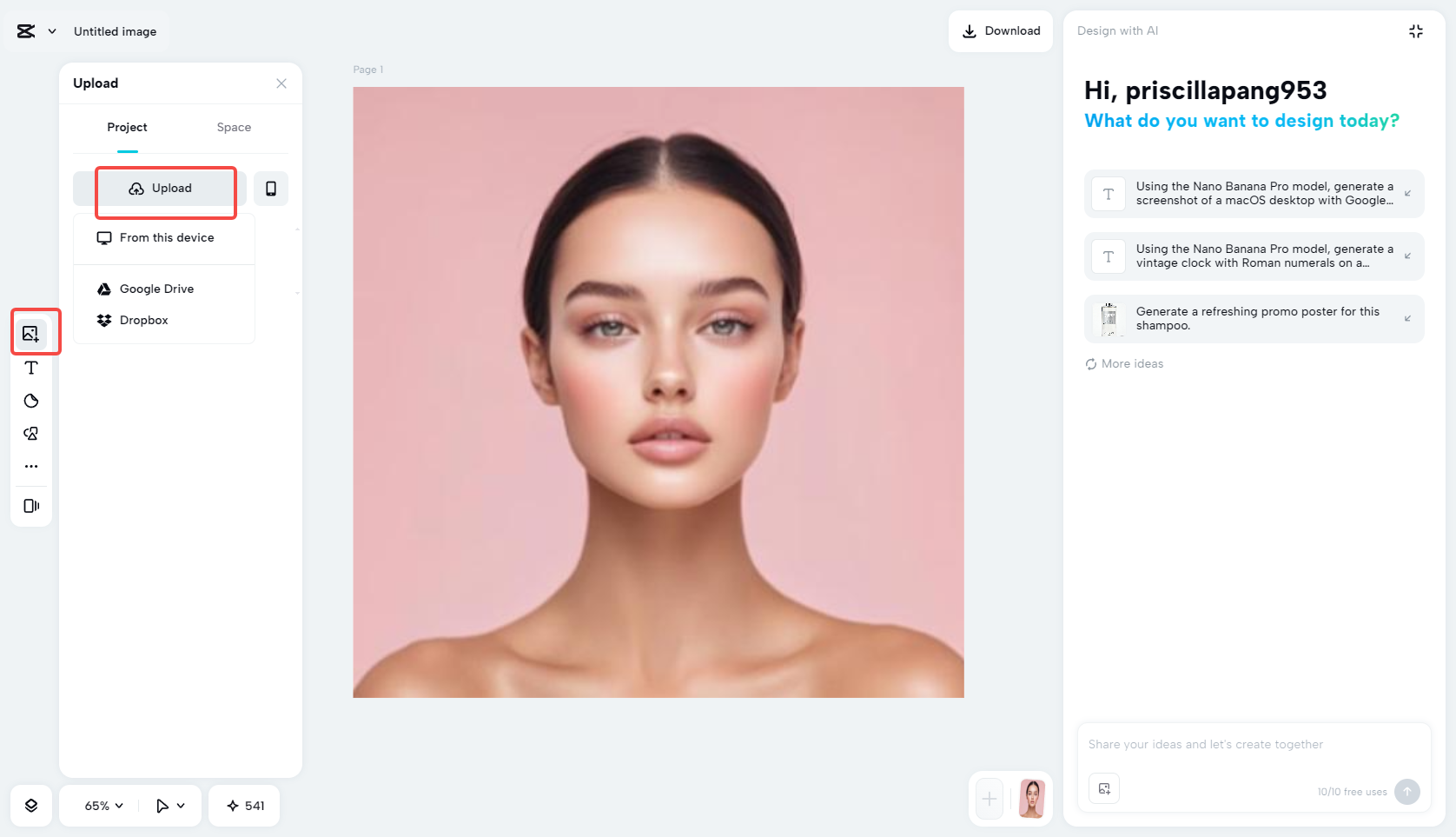 Uploading the photo in CapCut