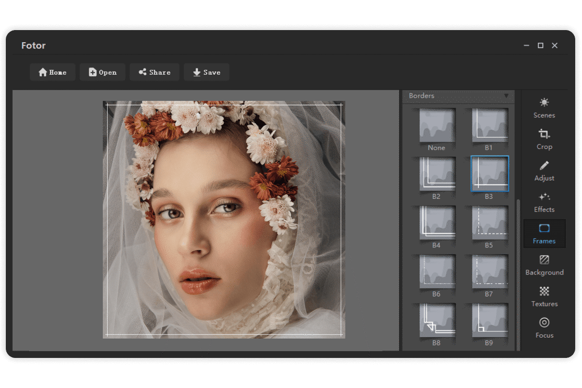 Interface of Fotor - an online tool to add funny filters to photos