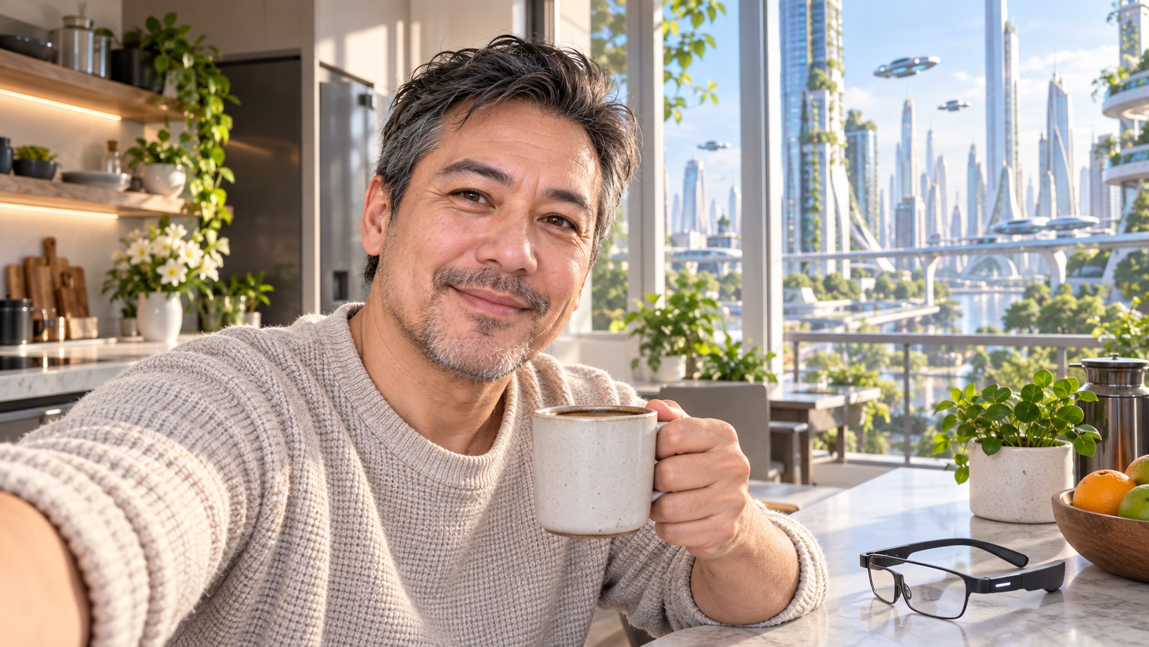 Ritratto di caffè 2050 in una casa futura