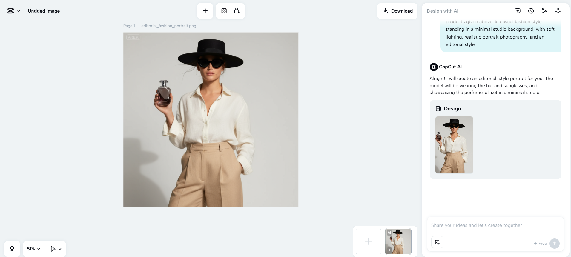 CapCut Web's AI photography generator