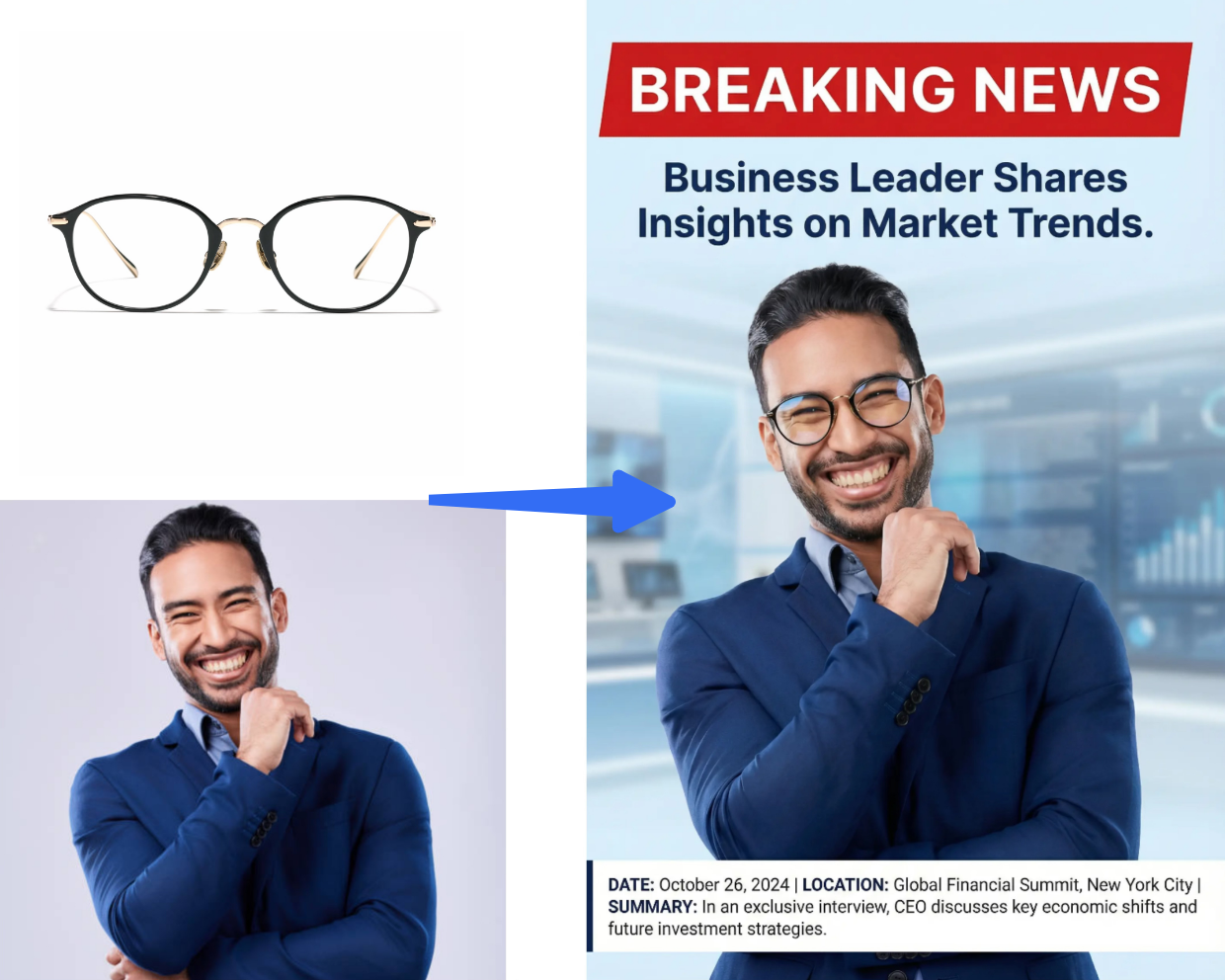 การหลอมรวมหลายภาพของโปสเตอร์ข่าวเพื่อเน้นวิกฤตหลัก