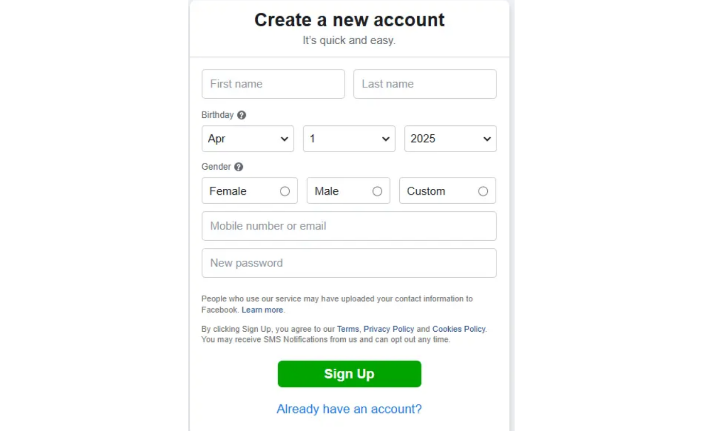 Creating a personal Facebook account
