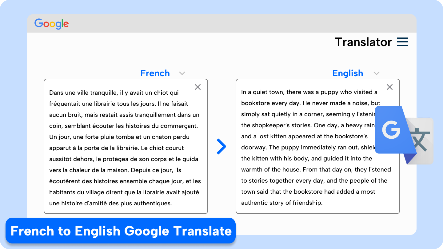 traduction français-anglais Google Translate