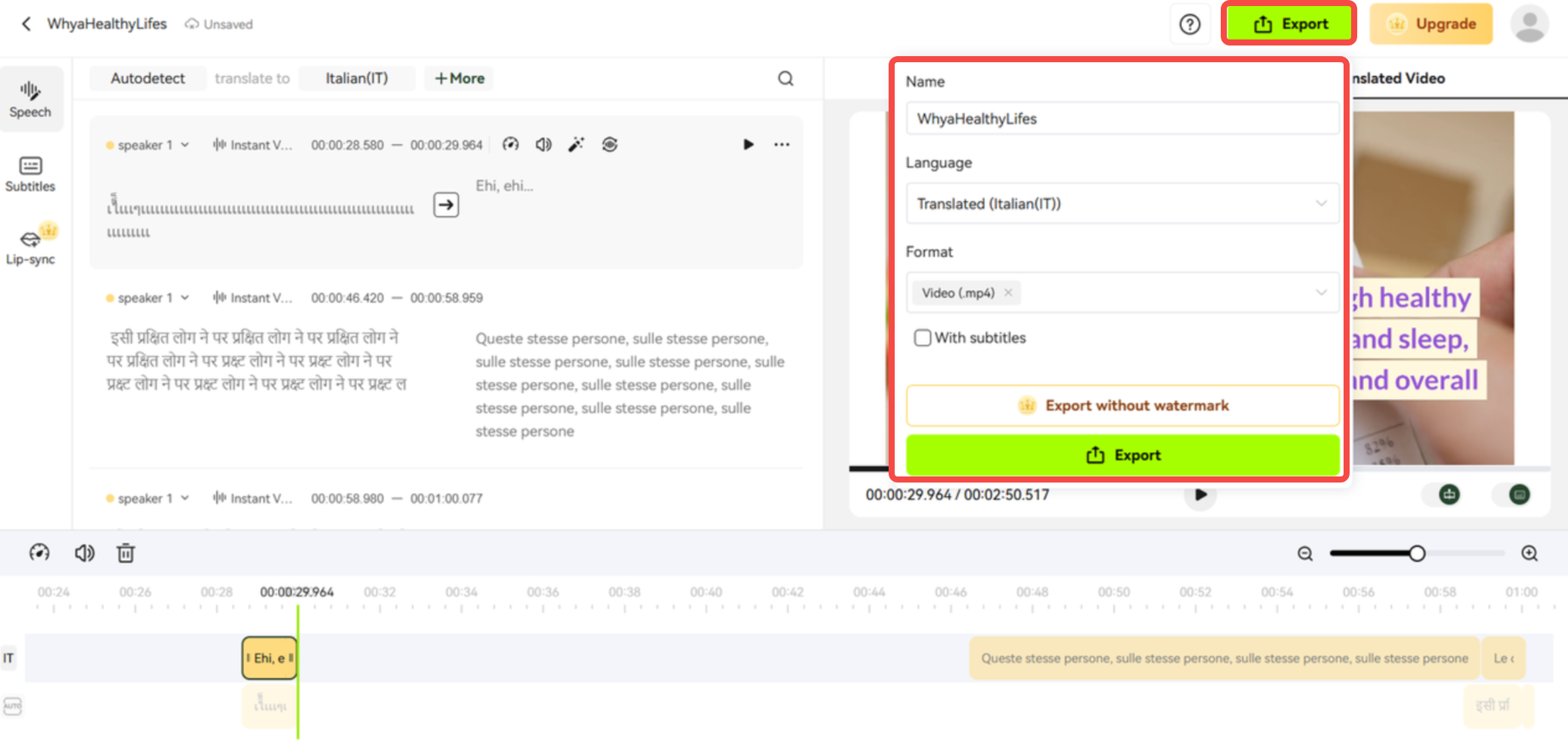 Export completed translated video from BlipCut dashboard