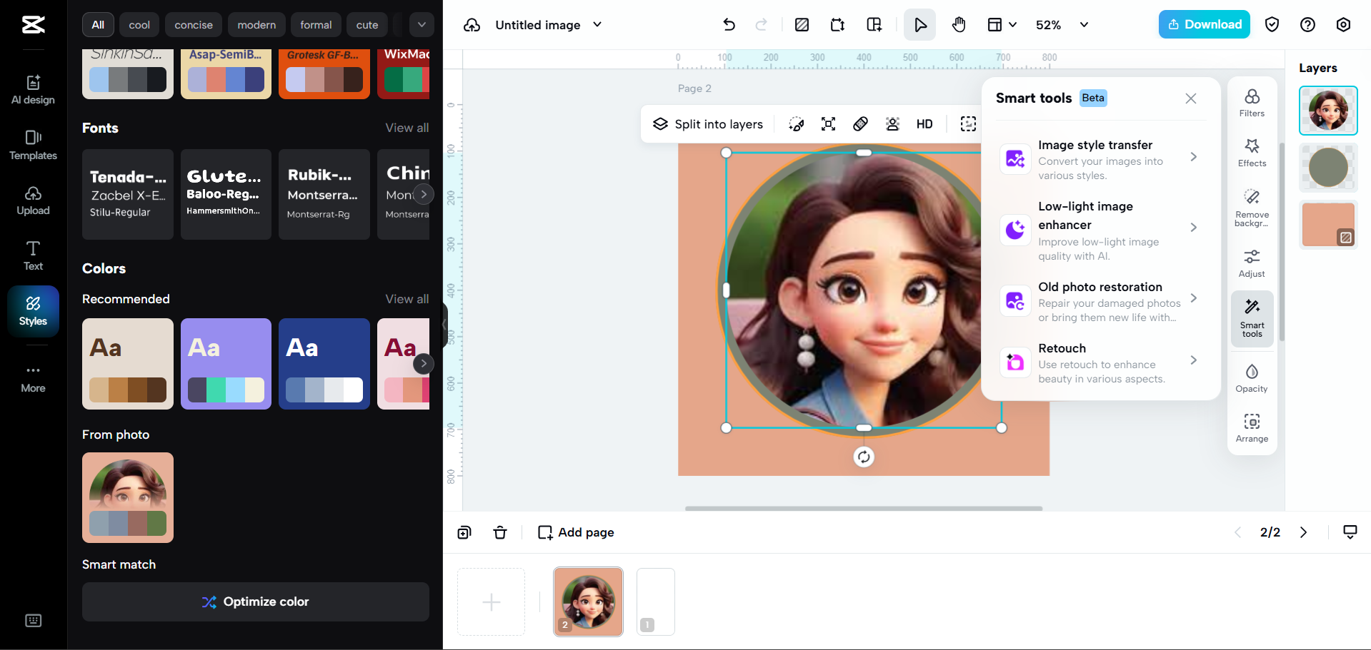 Oberfläche von CapCut Web – das beste Tool zum Bearbeiten von Cartoon-Profilbildern