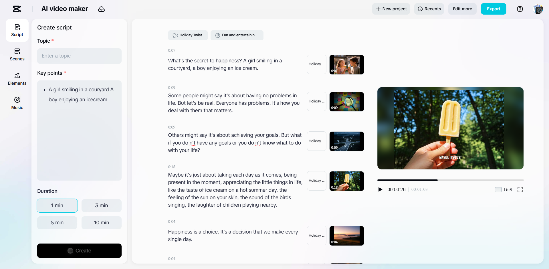 Interface of the CapCut desktop video editor - a useful tool to make videos with text