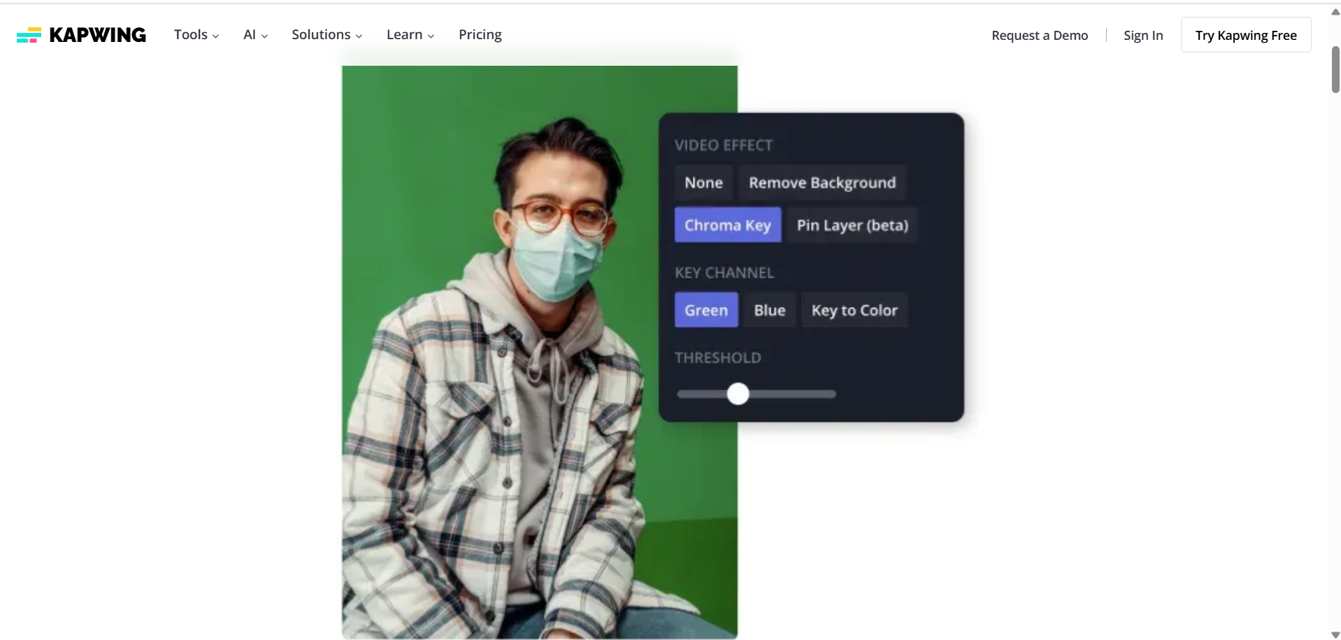 Interface showing Kapwing Chroma key feature