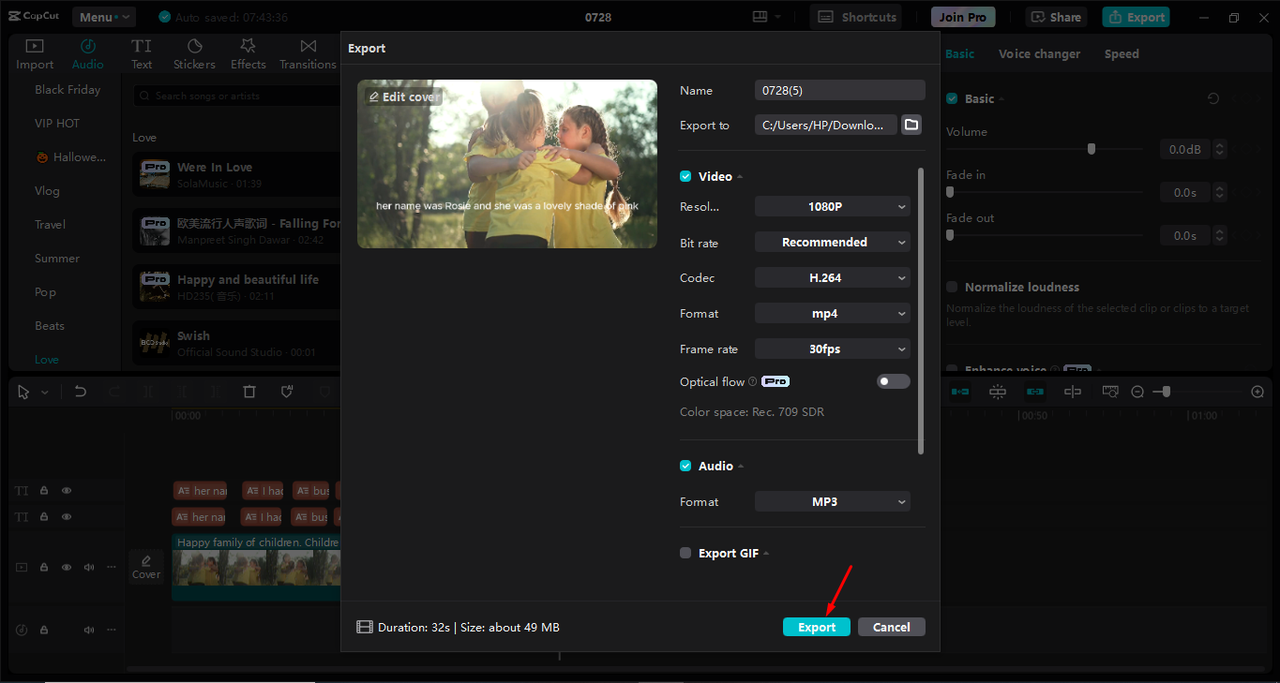 Exporting a video with Vietnamese captions from the CapCut desktop video editor