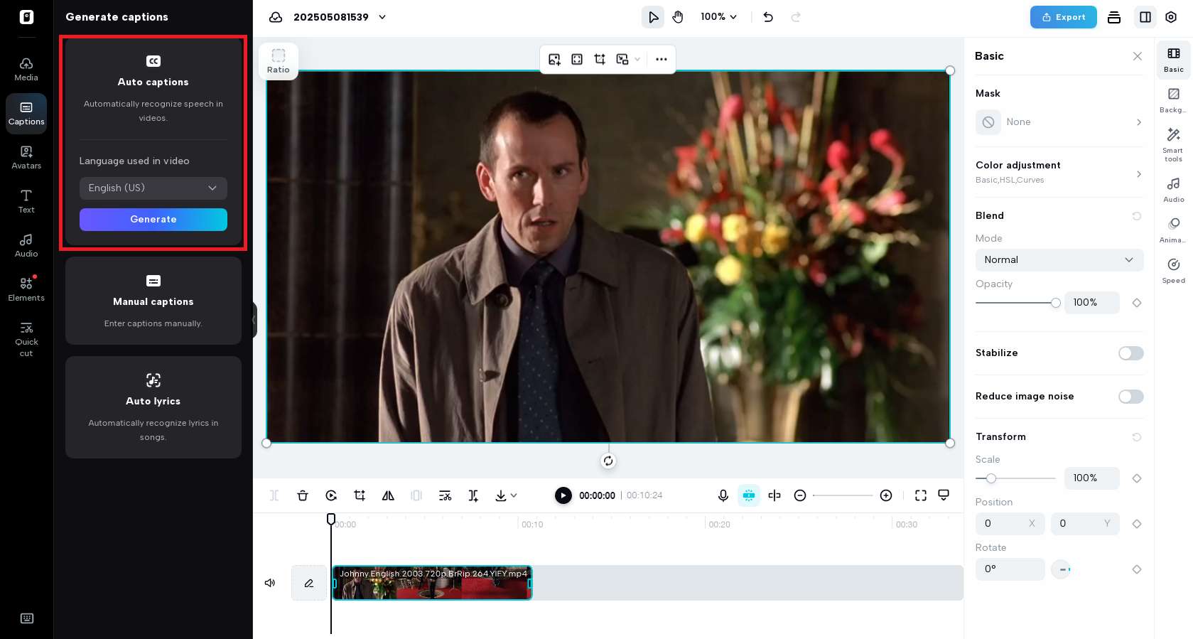 Generate captions for speech
