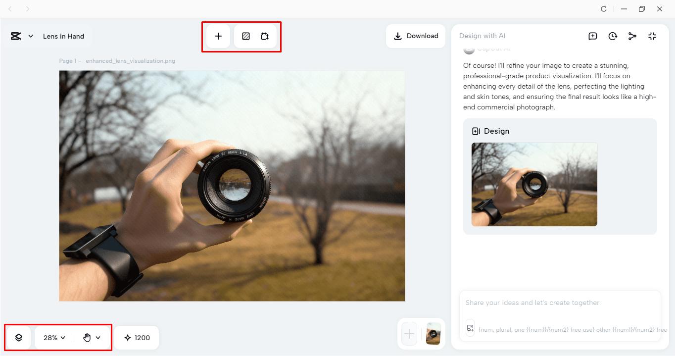 Editing the product design in the CapCut desktop video editor