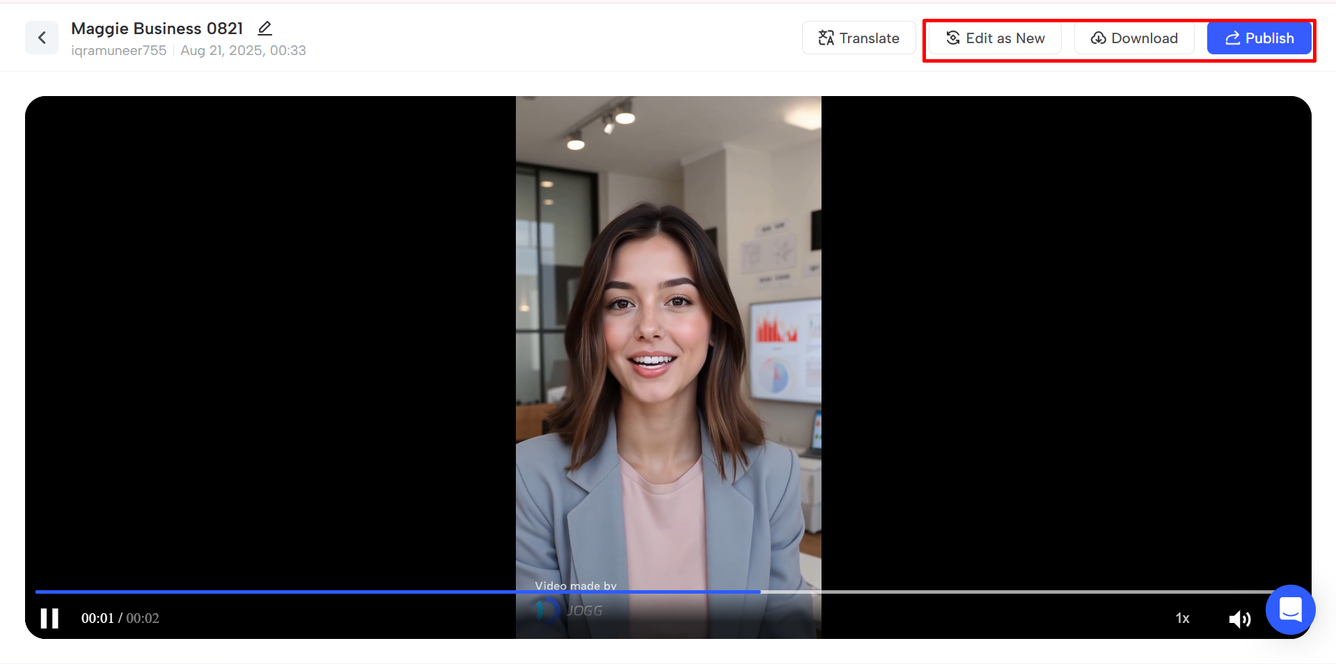 Exporting the final video from Jogg AI