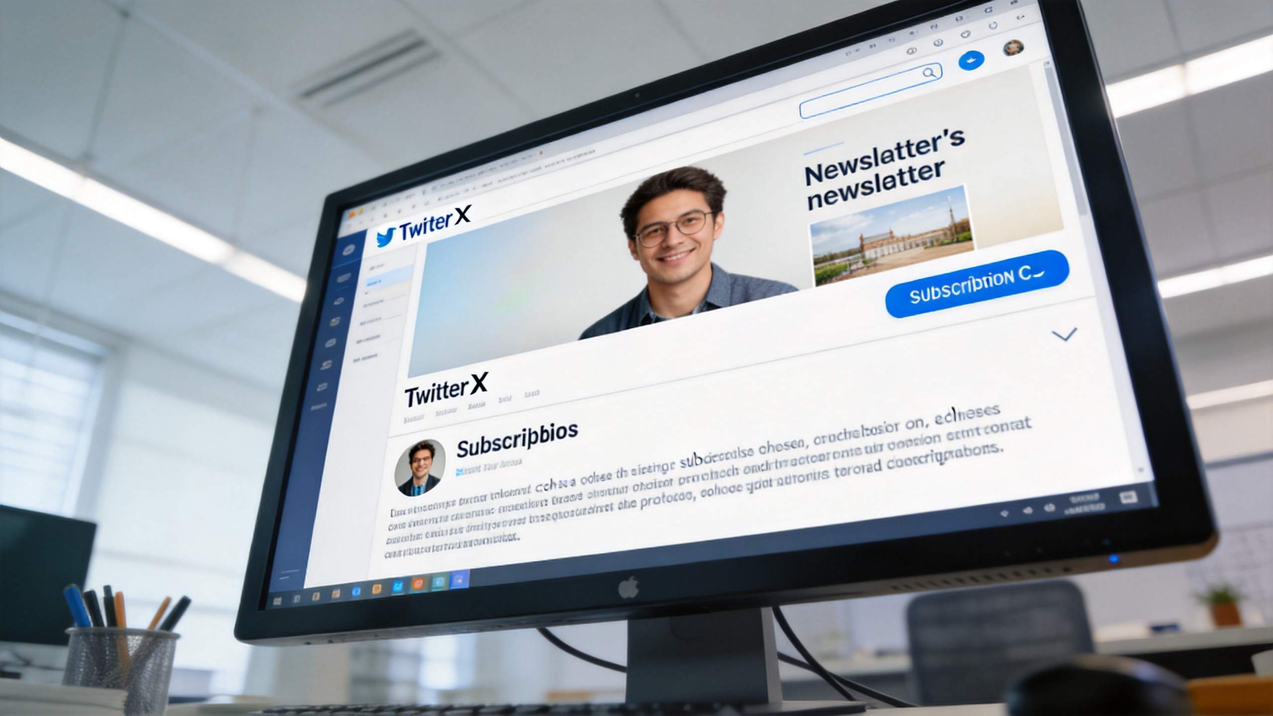 Twitter X profile header promoting a newsletter with a blue subscription button
