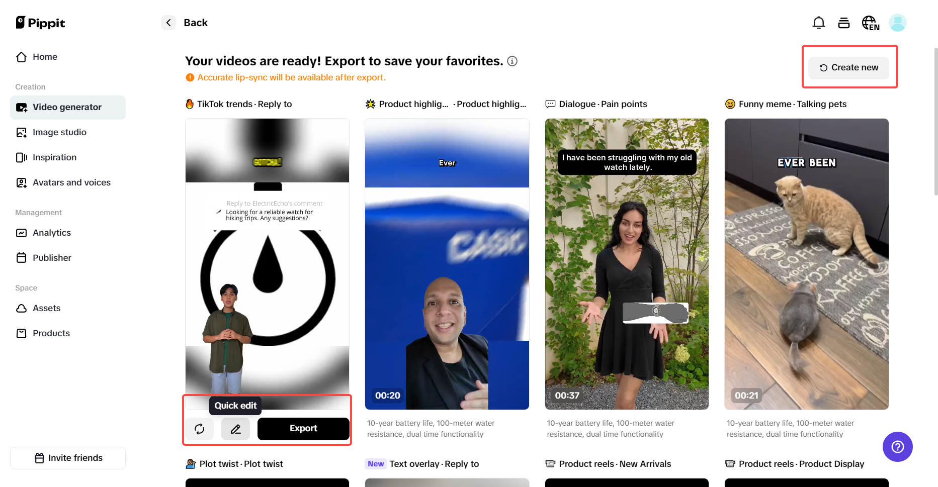 선호하는 생성 영상을 선택하세요.