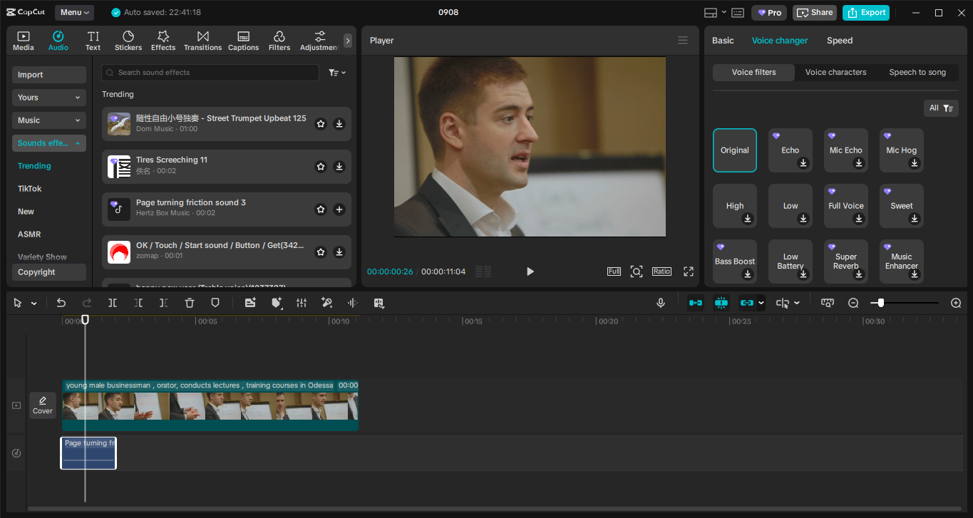 Editing interface of the CapCut desktop video editor