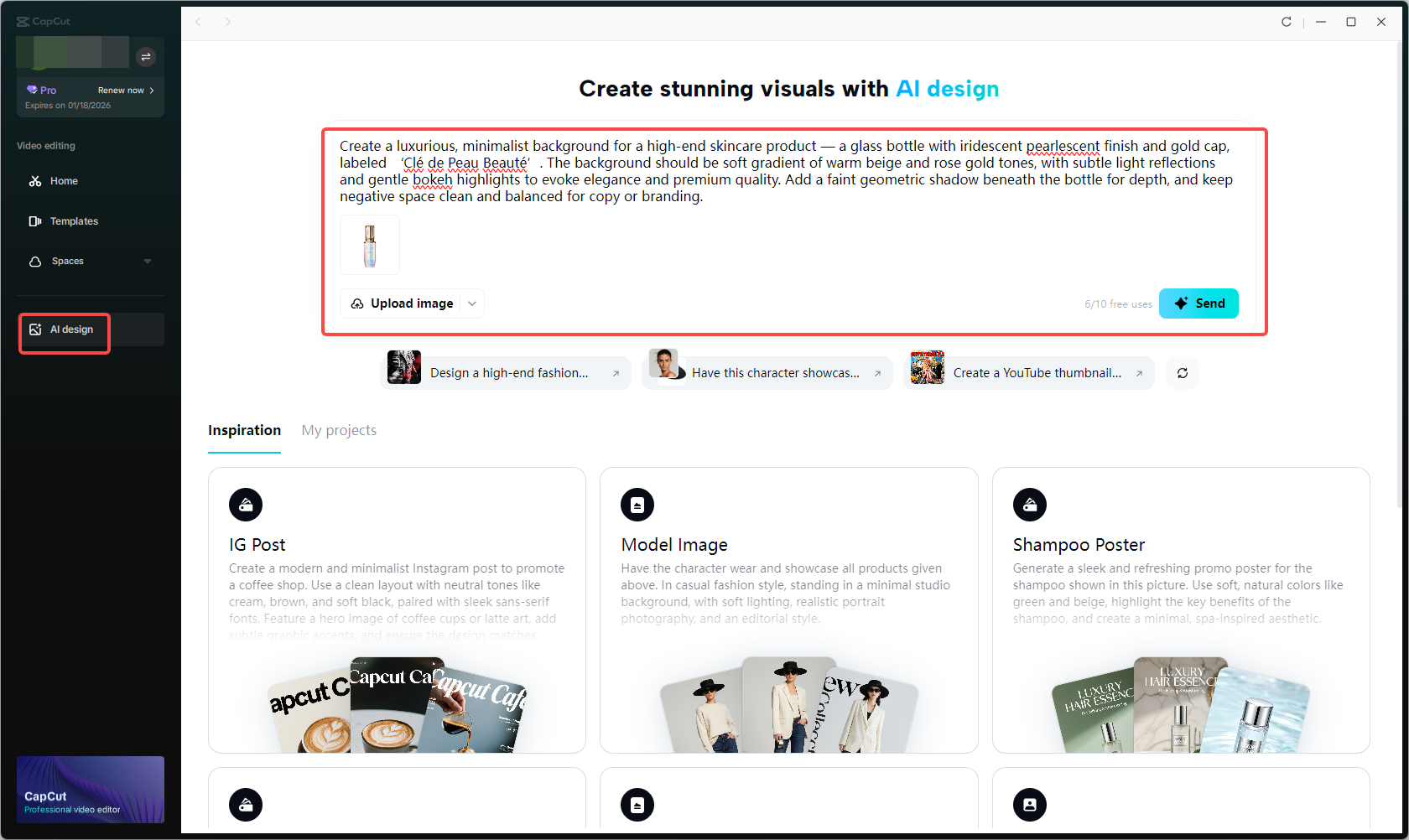 Open the AI design workspace