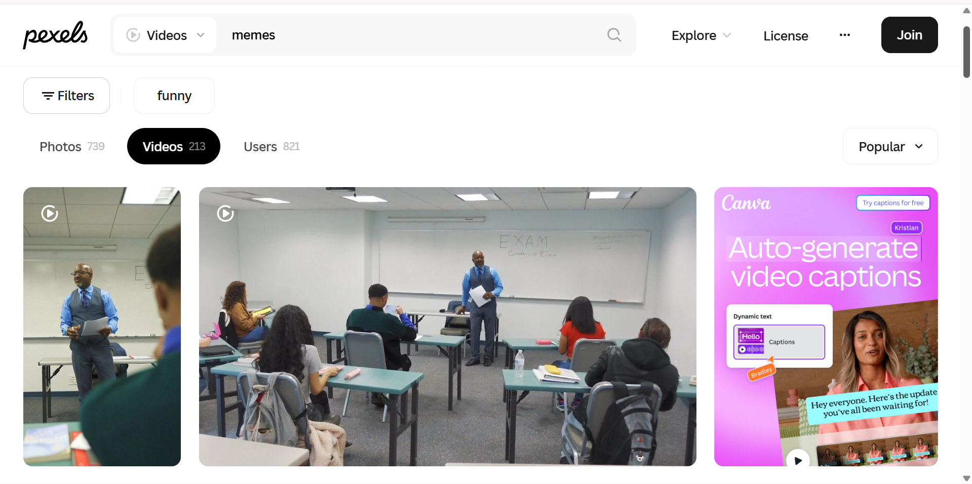 Pexels - a popular platform to download meme videos