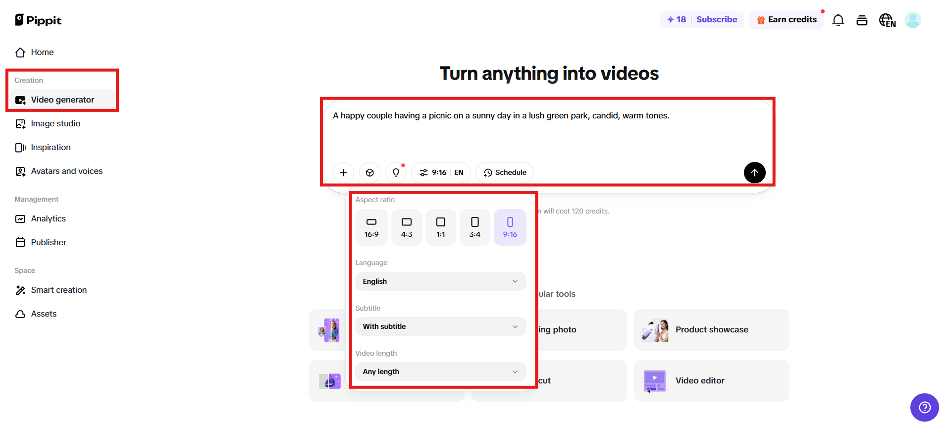 Navigate to Video generator