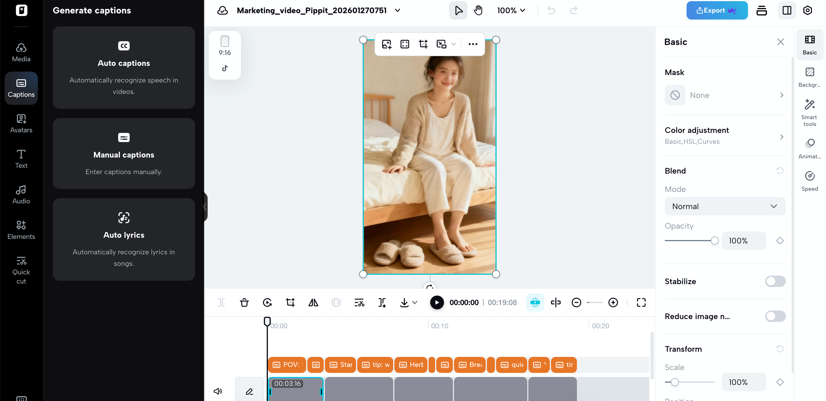 Pippit의 AI 비디오 편집기