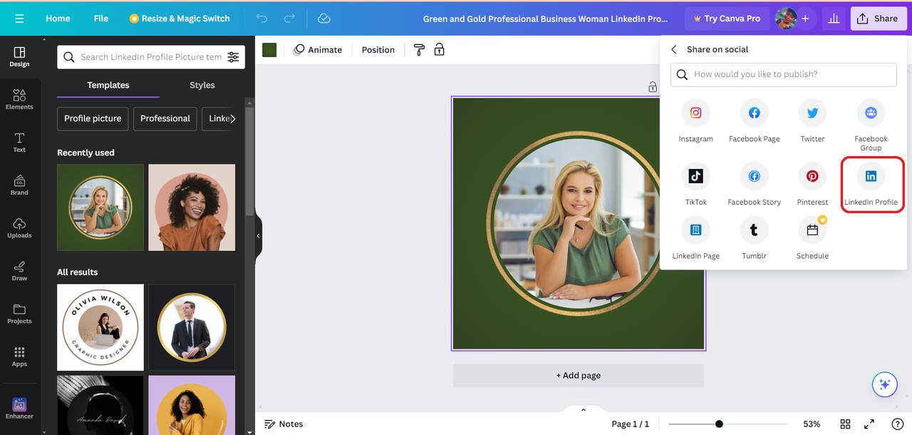 Canva - AI LinkedIn fotogenerator gratis