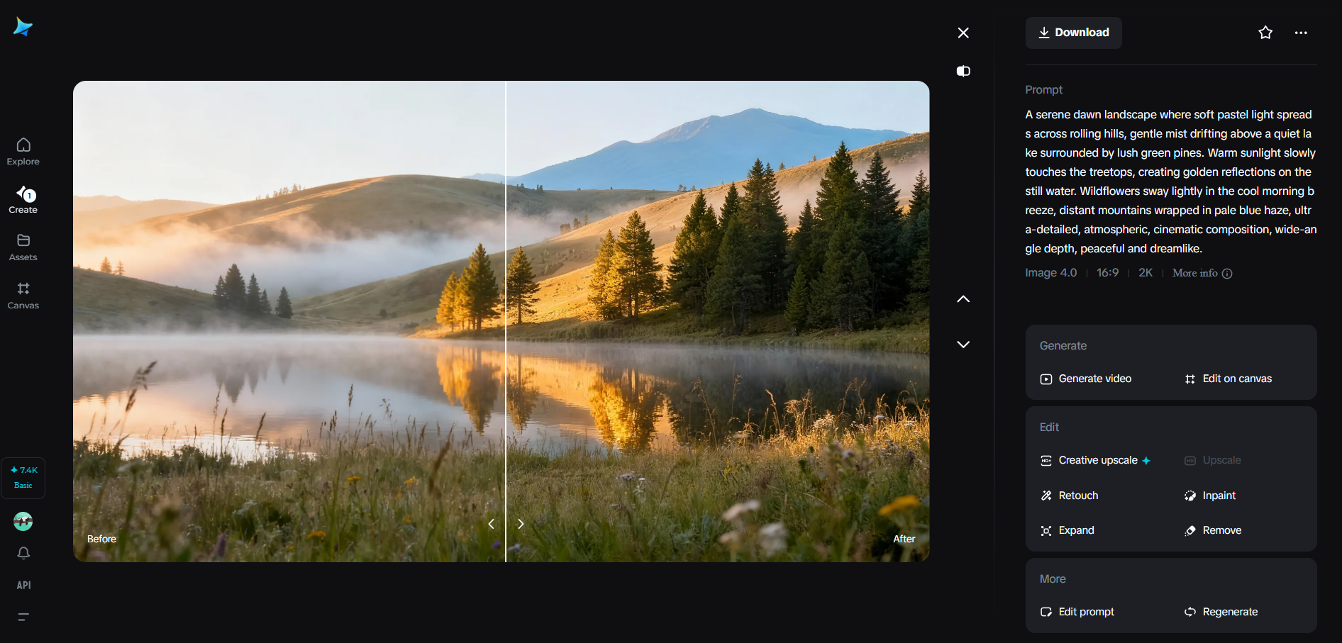 Creative upscale feature in Dreamina