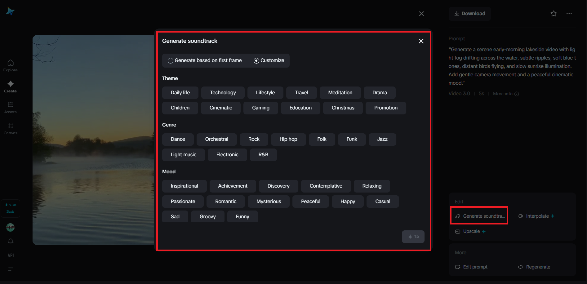 Geluid toevoegen functie in Dreamina
