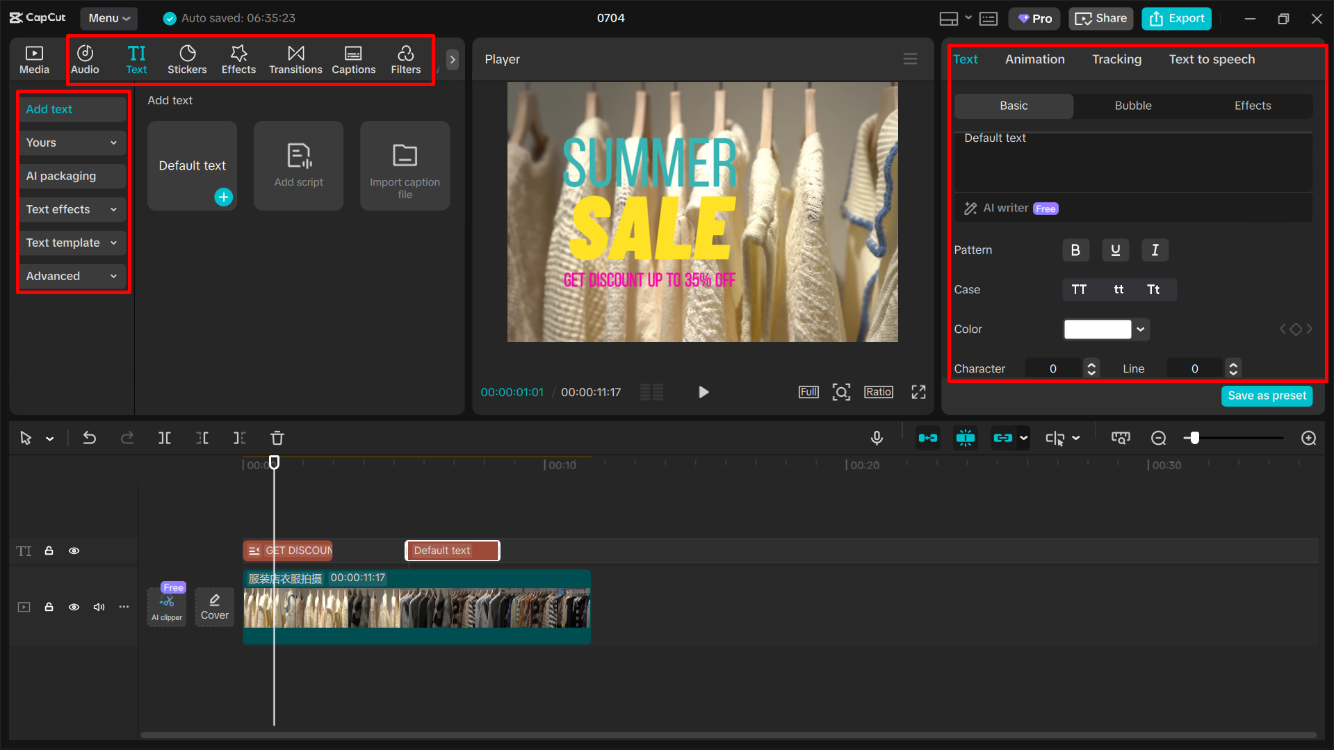 Editing an ad video in the CapCut desktop video editor