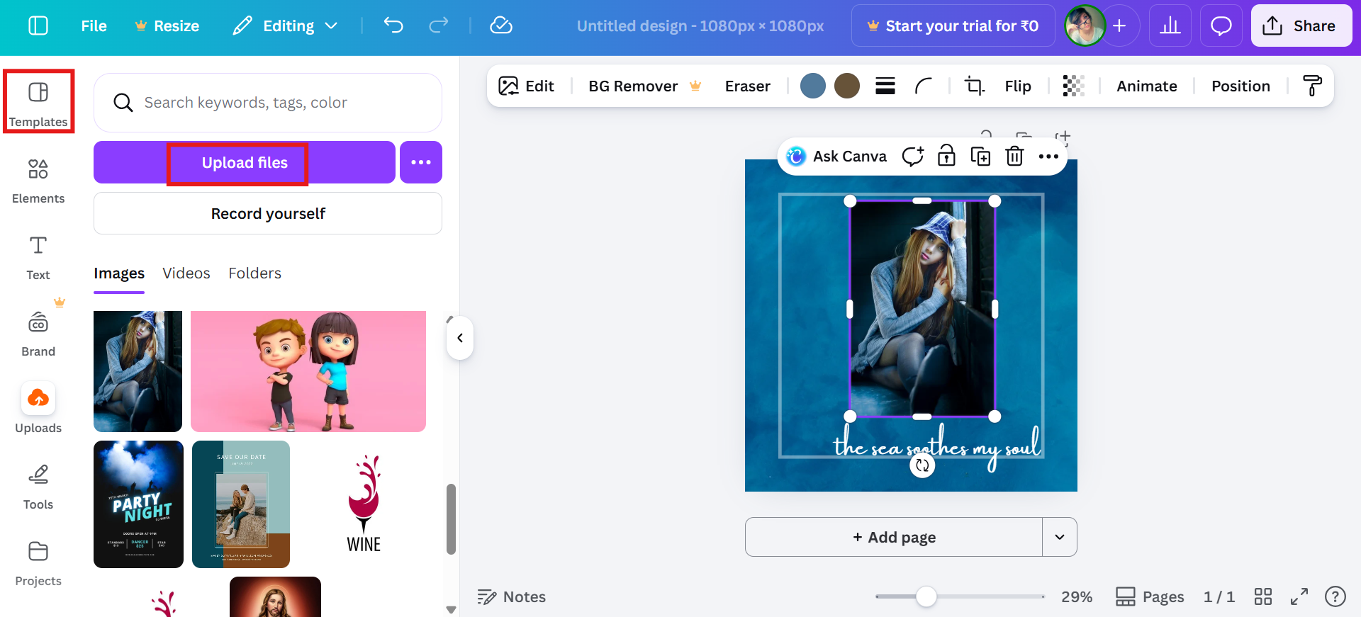 Upload a photo and choose a template