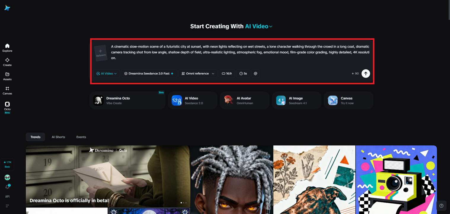 Text-to-video generator feature in Dreamina