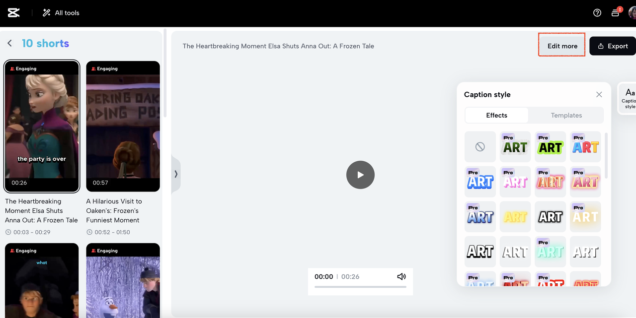 CapCut AI caption style panel screenshot