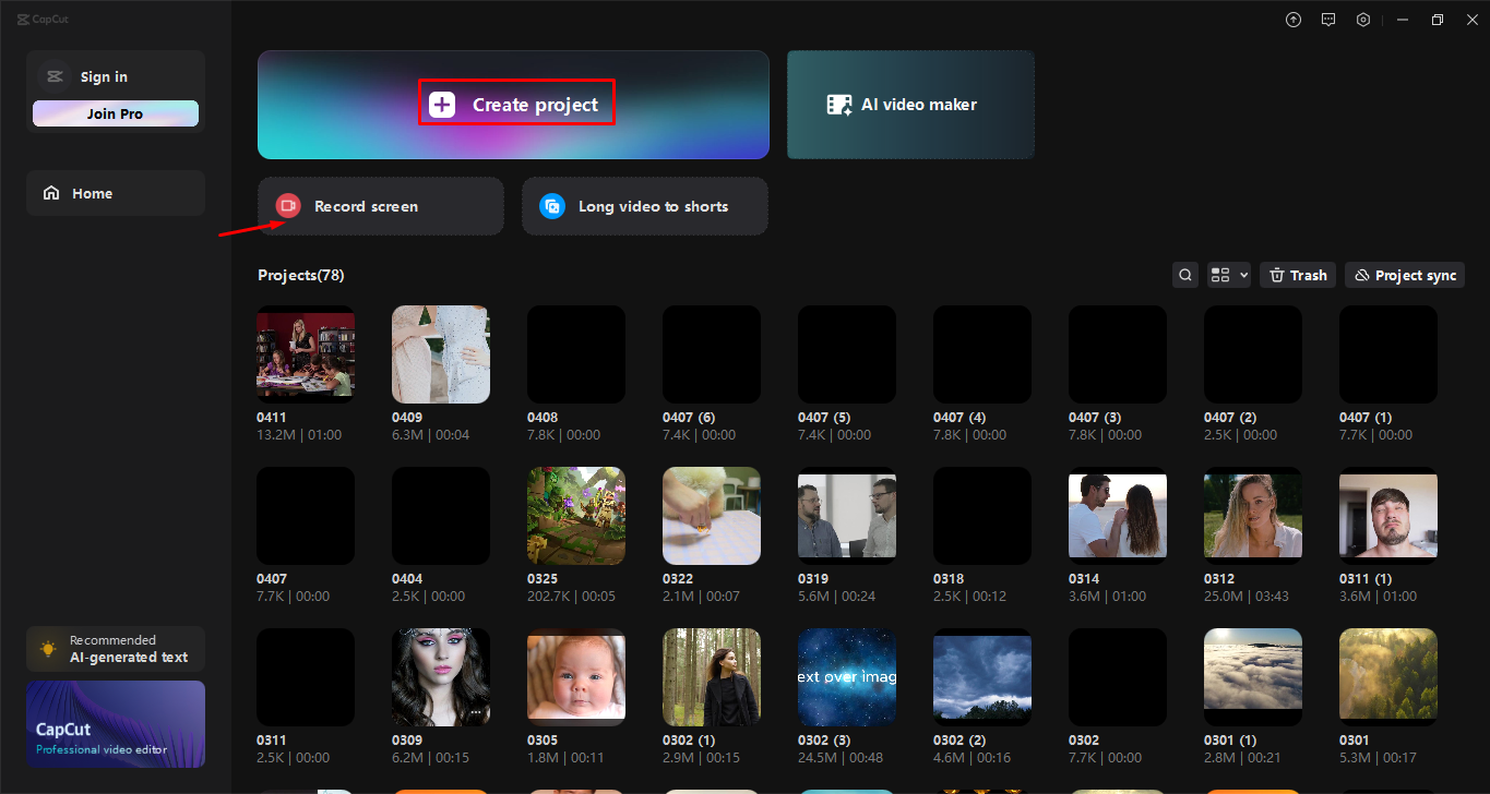 Recording the screen using the CapCut desktop video editor