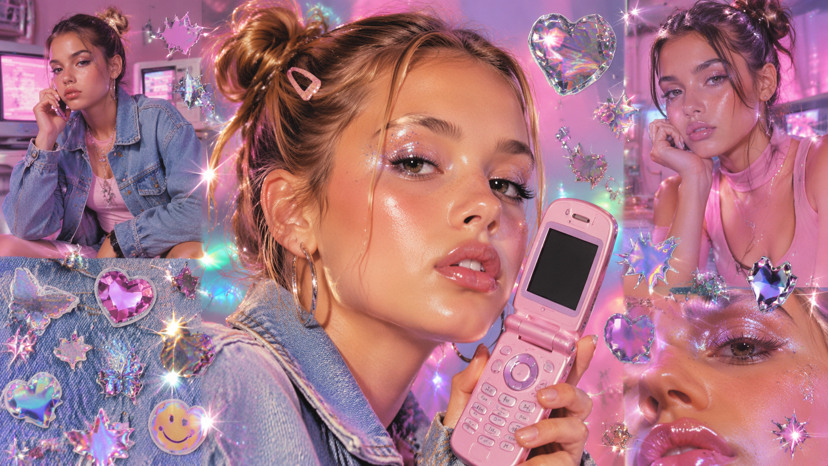 Dreamina Y2K Stil Eingabeaufforderungen Beispiel 5: Glitzer Make-up Nahaufnahme