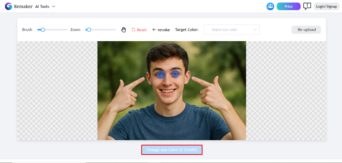 Interface of Remaker AI - a reliable eye color changer editor