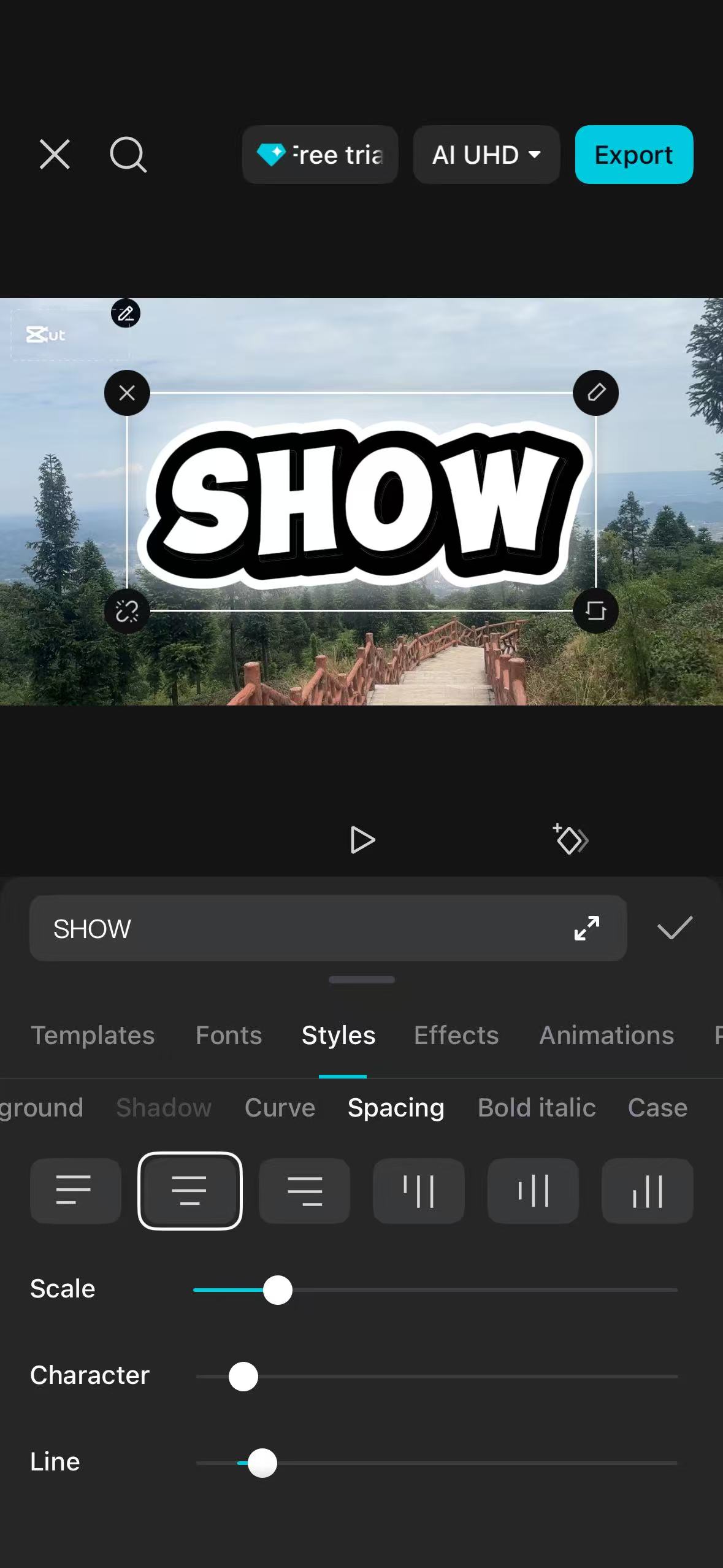 Adjust text in the video in the CapCut App