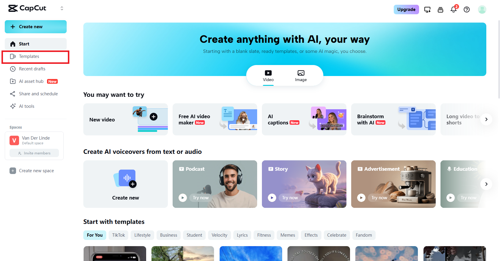 Select the templates option