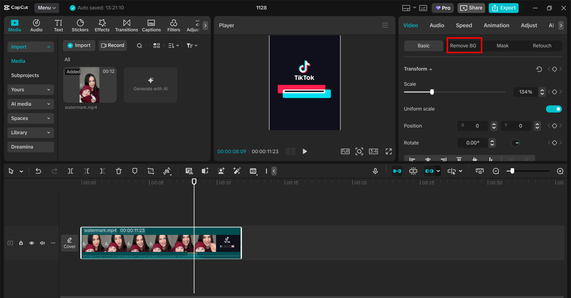 Accessing background removal tool in CapCut PC