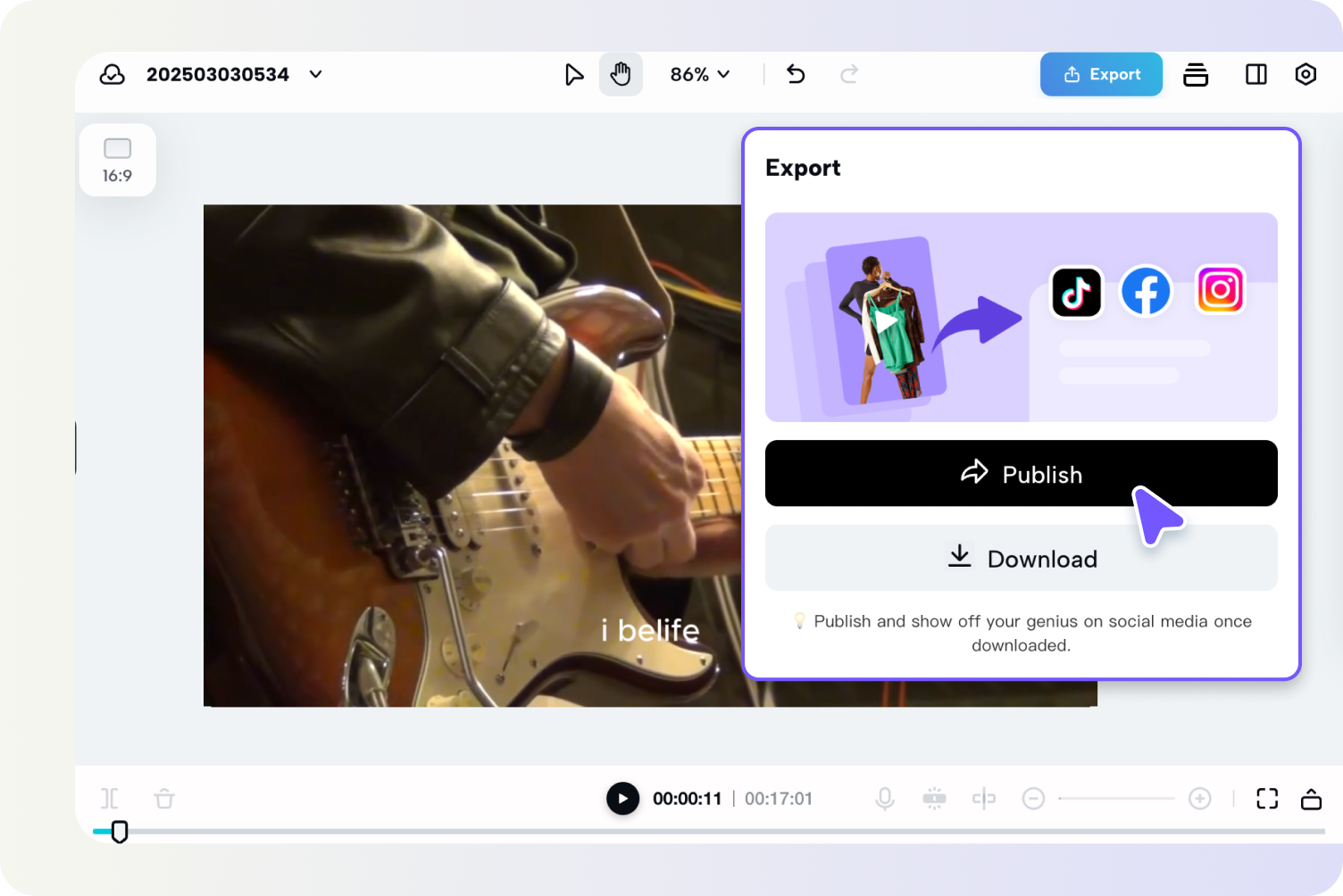 Generate auto lyrics and export your video