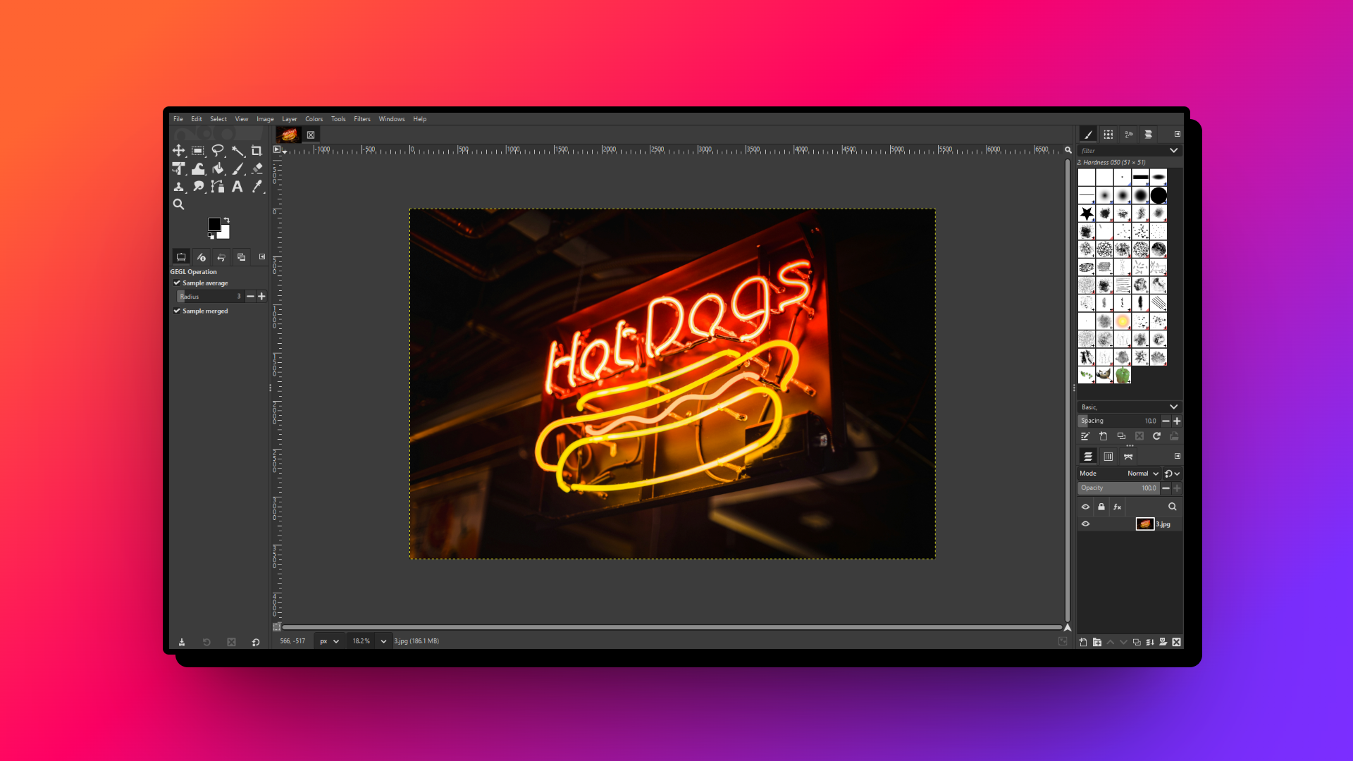 Load your photo onto GIMP's interface