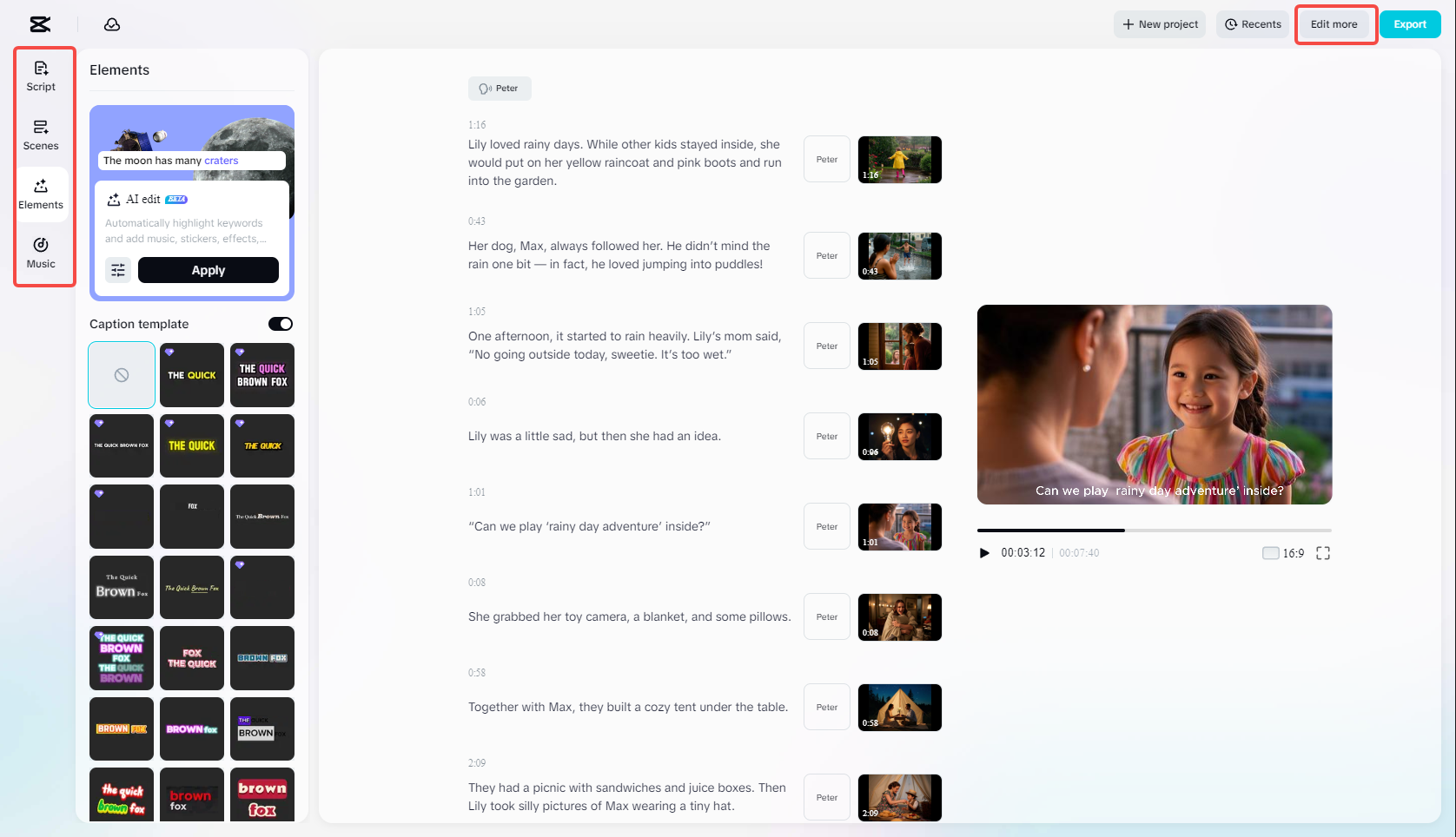 Edit the generated video