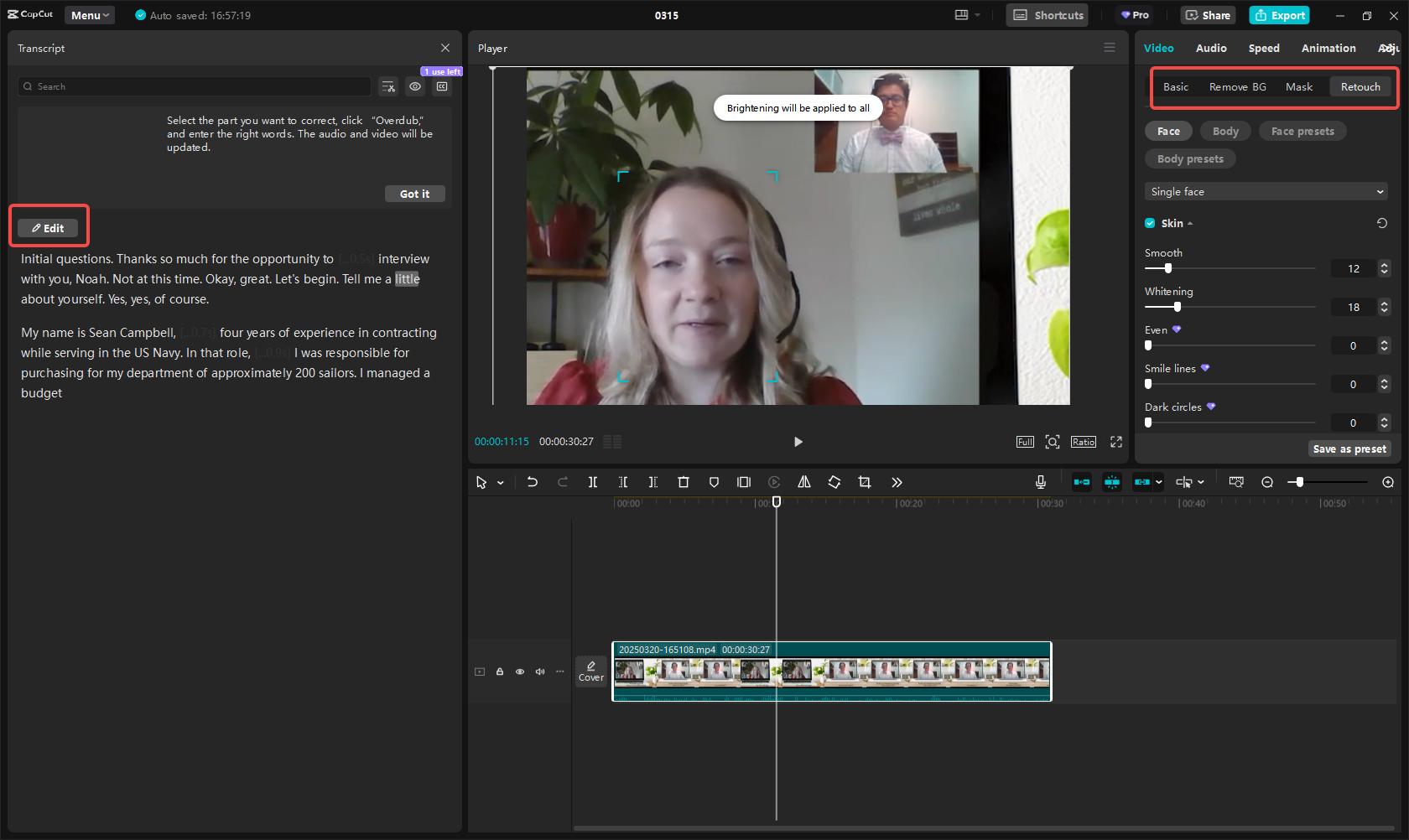 Edit the interview video