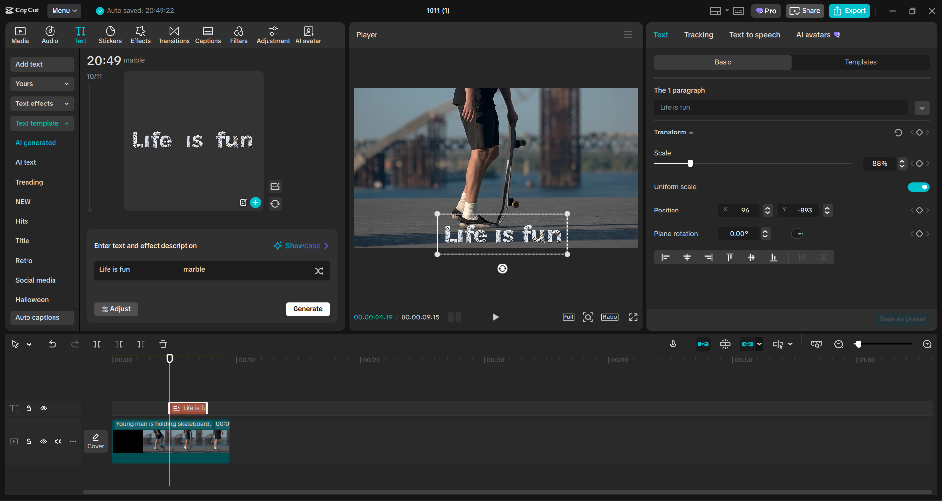 Interface of the CapCut desktop video editor - the most liked tool for text generation in videos