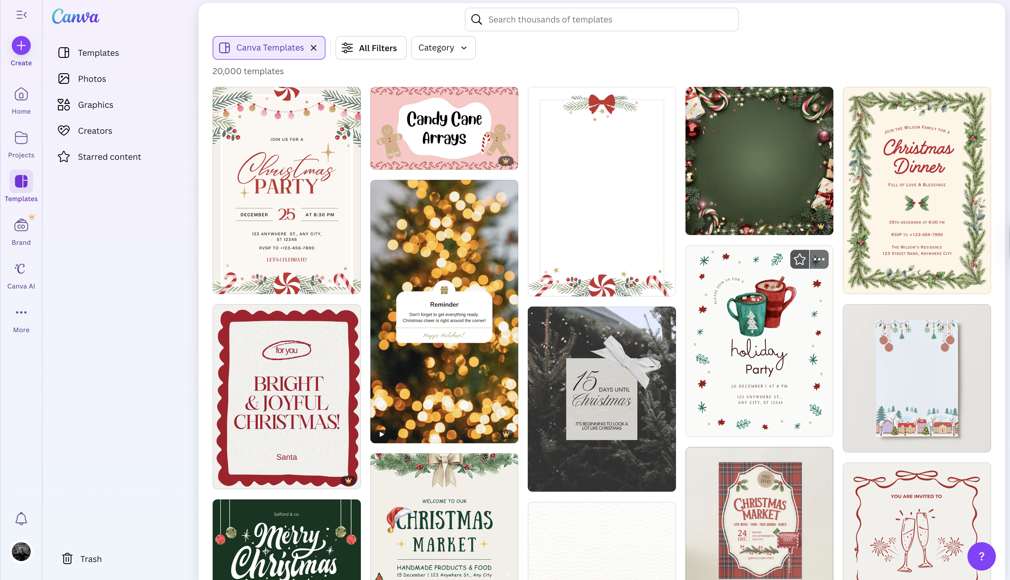 Canva online templates interface