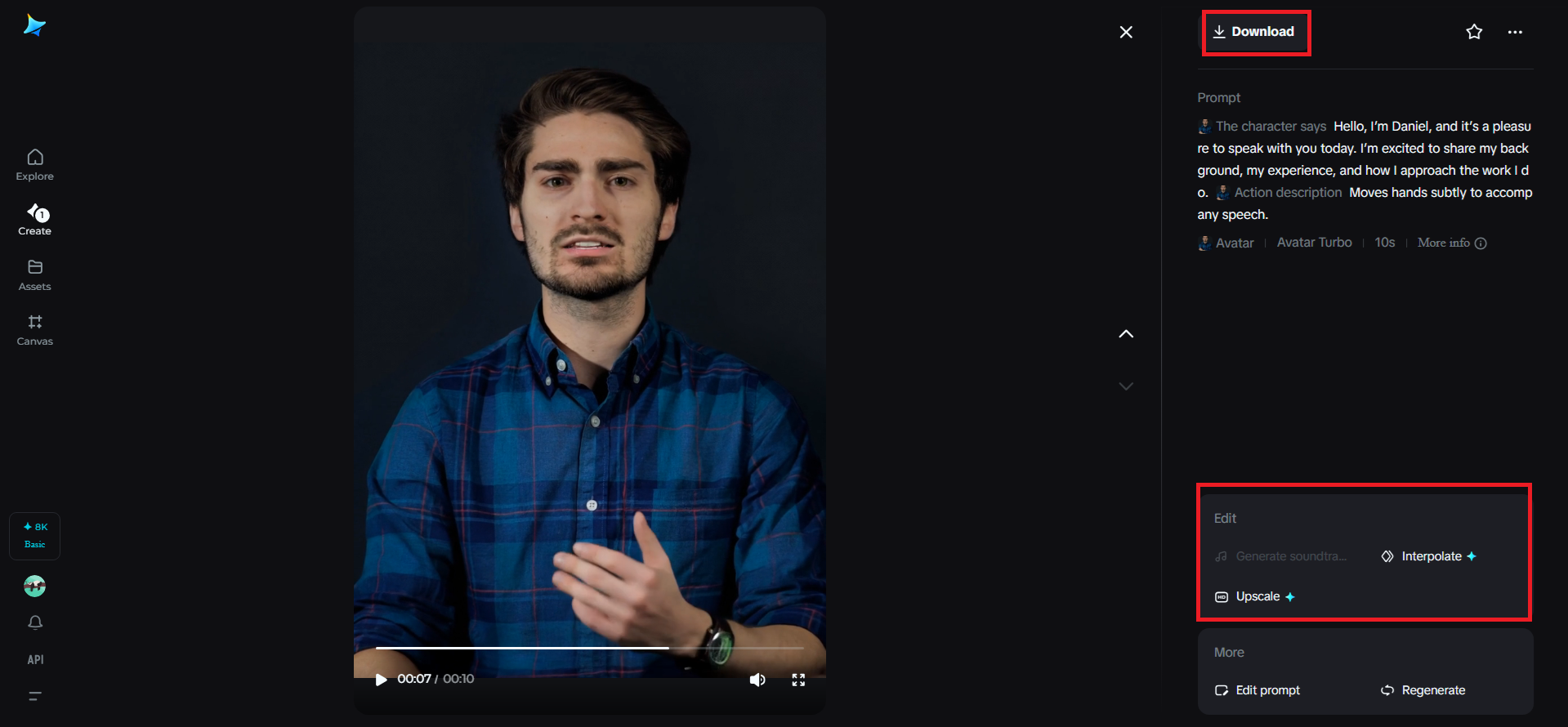 Generate, refine, and download your avatar video